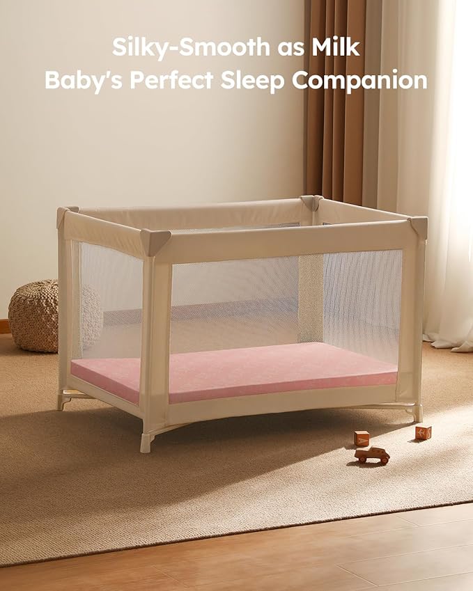 Pack and Play Sheets Fitted 3 Pack, Mini Crib Sheets for Pack N Play Mattress Stretchy Portable Playard Sheets, Soft Breathable Pink White Moon