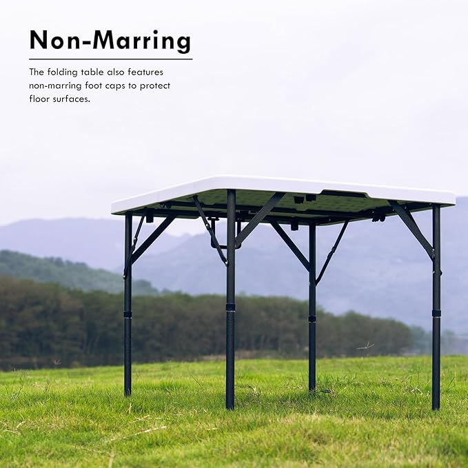 34" Square Folding Table Outdoor Foldable Folding Table,Perfect for Camping Picnics Parties Foldable Table with Ideal Portable Folding Tables for Indoor & Outdoor Use (White, 3 Foot Square)