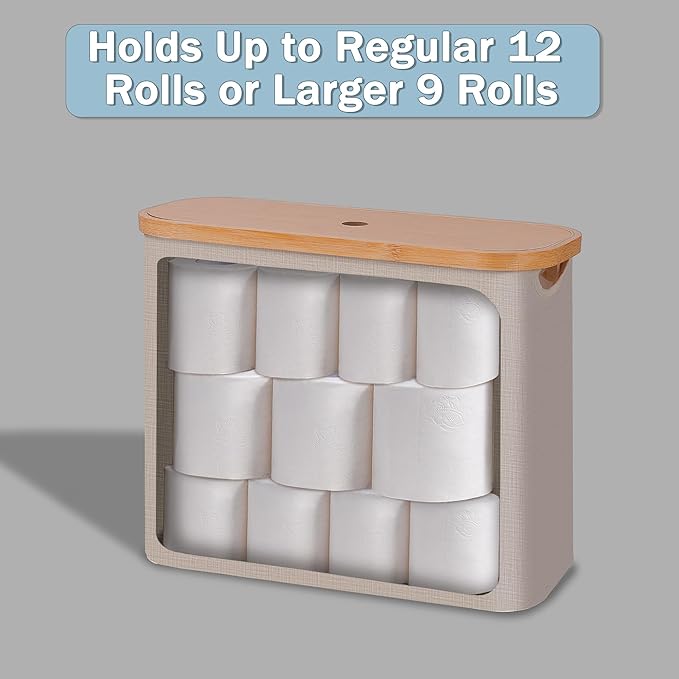 efluky Toilet Paper Basket with Lid, Toilet Paper Organizer for Bathroom, Free Standing Toilet Paper Holder with Storage, Brownbeige