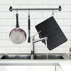 TIKNIK Silicone Dish Drying Mat, Stone Drying Mat for Kitchen Counter with Built-In Drain, Non-Slip Drain Pad with Built-in Drain, Heat Resistant Stone Drying Mat, Hangable, Black-2pcs, 16" x 12"