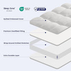 SLEEP ZONE Mattress Topper King Size, Extra Thick Fitted Mattress Pad for Back Pain, Plush and Support Mattress Cover, Deep Pockets Mattress Protector, Hotel Quality (White, King)