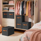 Homsorout Storage Bins with Lids - Large Fabric Closet Bins with Lid, 8 Pack Clothes Organizers and Storage, Collapsible Stackable Cube Basket for Home, Office, Dorm, Black