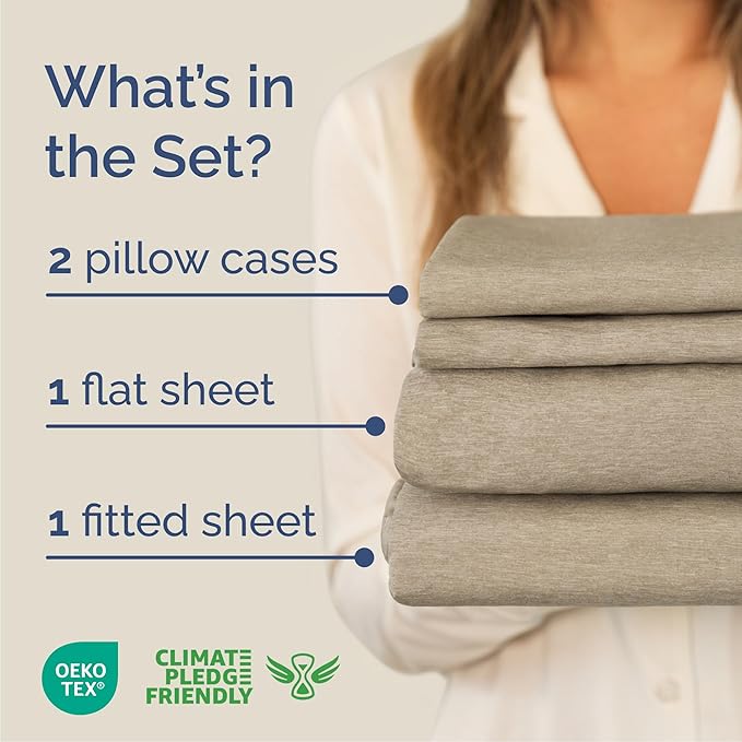 Cal King Size 4 Piece Sheet Set - Comfy Breathable & Cooling Bed Sheets Set - Hotel Luxury Bedding for Women, Men, Kids, Teens, Boys & Girls - Deep Pockets & Wrinkle Free - Beige (Heathered Sheets)