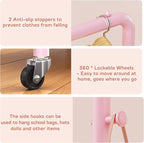 Kids Clothing Rack with Storage Shelf, Kids Dress Up Storage for Coats, Small Baby Garment Rack for Hanging Clothes, Toddler Wardrobe Closet Organizer (Pink, Upgrade with Wheel)