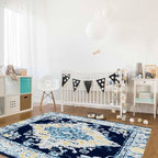 Bohemian Pattern Rectangular Area Rugs for Living Room Bedroom 5 x 8 ft Blue & Yellow Abstract Non-Shedding Soft Low Pile Rug Non Slip Washable Rug for Nursery Entryway Playroom