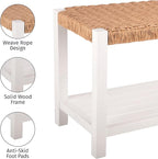 Alaterre Furniture Bench with Handcrafted Woven Rope Seat - Newport Collection 40-Inch Wood Bench with Storage Shelf for Entryway or Hallway - Indoor Furniture (White)