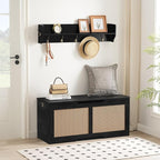 HOOBRO Storage Bench, 43.3" Toy Box, Rattan-Like Storage Chest, Sturdy Entryway Bench Supports 220 lb, Toy Chest, Safety Hinge, U-Shaped Opening, Easy Assembly, Black BB22CW01
