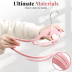 Velvet Felt Stackable Hangers 50 Pack, Non Slip, with 360°Swivel Hook, Ultra Thin and Space Saving for Suits, Shirts, Coats, 15Lbs Capacity Heavy Duty, Pink