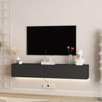 KEIKI 11.8" H x 68.8" L Floating TV Stand Wall Mounted with 16 Color LEDs & Power Outlets for TVs Up to 70 Inch, Wooden Media Console Entertainment Center Television Table Cabinet for Living Room