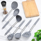 Silicone Kitchen Utensils Set - Culinary Couture 6-Pieces Grey Silicone Cooking Utensils Set for Nonstick Cookware - Stainless Steel Handle