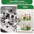 MOKANI 360 Rotating Makeup Organizer for Vanity, 2 Tier Adjustable Perfume Organizer for Dresser, Multi-Function Spinning Cosmetics Skincare Storage for Bedroom, Dresser, Countertop, Green