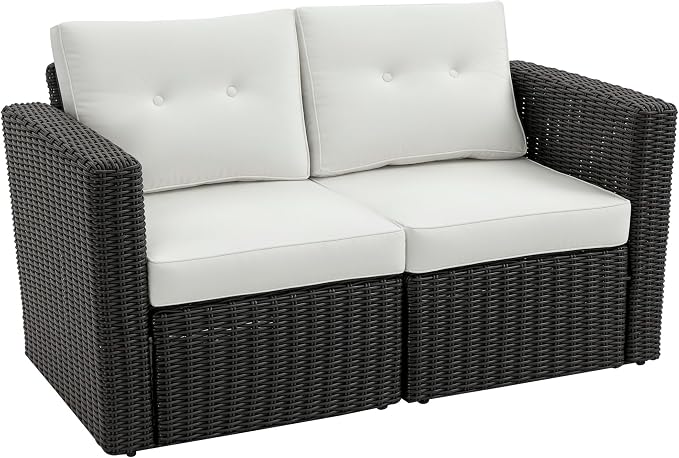 Outsunny 2 Piece Patio Wicker Corner Sofa Set, Outdoor PE Rattan Furniture