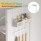 Over Door Hook Organizer, 12 Hook Over The Door Organizer with Mesh Basket - Back of Door Storage Towel Rack Space Saving Storage Organizer for Bedroom, Bathroom, Kitchen, Pantry, White
