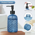Topsky Gem Glass Soap Dispenser with Black Plastic Pump, 13oz Liquid Hand Soap Dispenser, Rustproof Pump for Kitchen & Bathroom, Great for Lotions, Essential Oil, Liquid Soaps-Blue