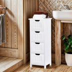 Bathroom Floor Storage Cabinet, Freestanding Wooden Side Organizer w/4 Drawers & Anti-Tip Kit for Bathroom Living Room Hallway Office Study, White