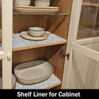 Blue and Green Floral Shelf Liners Non Adhesive and 12IN x 20FT Strong Non-Slip Shelf and Drawer Liners for Kitchen Cabinet Wire Fridge, Waterproof Shelf Drawer Liner,Easy to Clean