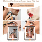 FASCINATE 5000mAh Rechargeable Wall Mounted Makeup Mirror, 8.7" Double Sided Touch Switch 1X 30X Rectangle Wall Mounted Magnifying Mirror with Light, 3 Color Setting, Extended Arm 360° Foldable Bronze