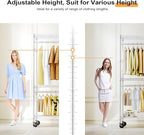 M MZG Heavy Duty Rolling Garment Rack 3 Tiers Adjustable Wire Shelving Clothes Rack with 2 Rods and Side Hooks,Storage Closet Clothing Rack with Wheels White 15.7" D x 29.5" W x 74.5" H