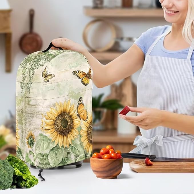 Sunflower Butterfly Art Blender Cover Turtle Mixer Hood Cover Dust Cover Washable Appliance Cloth Protector with Top Handle Proof with Durable Handle