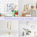VIS'V Key Holder Wall Mount, Large Metal Self Adhesive Key Hanger with 4 Hooks, No Drilling, Extra Adhesive Strip, Silver