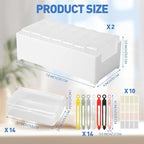 2 Pack Cable Organizer Storage Box with Wire Ties, Desktop Charger Cord Storage Organizer Box, Charger Organizer with Clear Cases Stickers for Office Home Storage Stationery Supplies, Medium