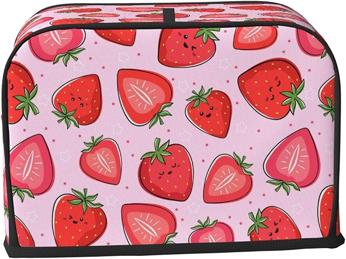 Pink Strawberry Kawaii Fruit 2 Slice Toaster Cover, Waterproof Toaster Dust Cover Bread Maker Protective For Small Kitchen Appliance Dining Room Home Table Decor Gifts