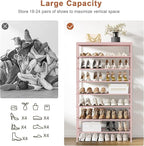 8-Tier Tall Shoe Rack Organizer Shoe Storage for Entryway 24-32 Pairs Metal Shoe Rack for Closet Heavy-Duty Shoe Rack with Wooden Top Shelf for Garage Pink