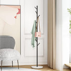 DOORXIFO Black Metal Coat Rack, Freestanding with Hooks, Entryway Coat Rack Stand, Coat Racks with Marble Base, Coat Tree for Hanging Clothes, Hats, Bags