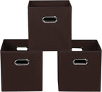 Fabric storage bins Cubes, Fabric Cube Organizer with Handle, Foldable Cube Bins for Cloth or Accessary Storage, 11x11x11, Set of 3, (Coffee)