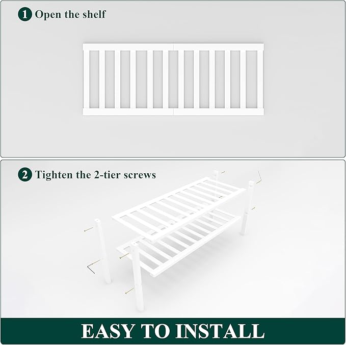 Smiry Bamboo Shoe Rack, 2 Tier Free Standing Wooden Shoe Organizer, Stackable Wood Shoe Storage Shelf for Closet, Entryway, 12 Vertical Slats, One-piece Standard Legs, 26.8"x11"x13", White