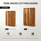 2 Pack Teak Wood Cutting Board for Kitchen Book Wooden Chopping Board Charcuterie Board Non Slip Over Sink Teak Wood NOT Bamboo Acacia Olive