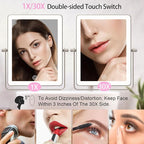 FASCINATE 5000mAh Rechargeable Wall Mounted Makeup Mirror, Bathroom Mirror Rectangle 8.7" Double Sided Touch Switch 1X 30X Magnifying, 3 Color Setting, Extended Arm 360° Swivel Foldable Nickel