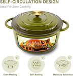 Miereirl 6 Quart Enameled Dutch Oven Pot with Lid, Cast Iron Dutch Oven with Dual Handles for Bread Baking, Cooking, Non-stick Enamel Coated Cookware, Golden Green