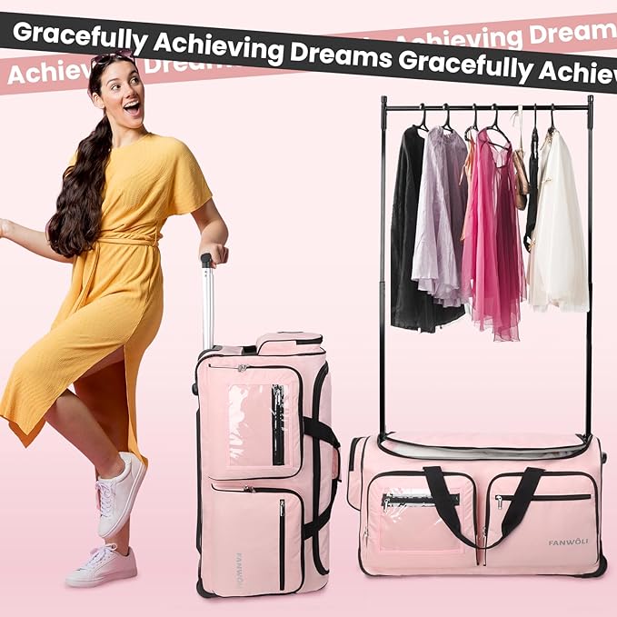 Fanwoli 28" Dance Bag with Garment Rack | Ultra-Light Collection| More Lightweight & Wear-Resistant| Ideal Competition Duffle Bag for Dancers Livestreamer Athletes