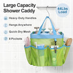 F-color Mesh Shower Caddy Portable, Upgrade Deeper 7 Pockets Shower Bag Basket Bag Tote for College Dorm Room Toiletry Bathroom Essentials Gym Camp Quick Dry 2 handles with S Hook