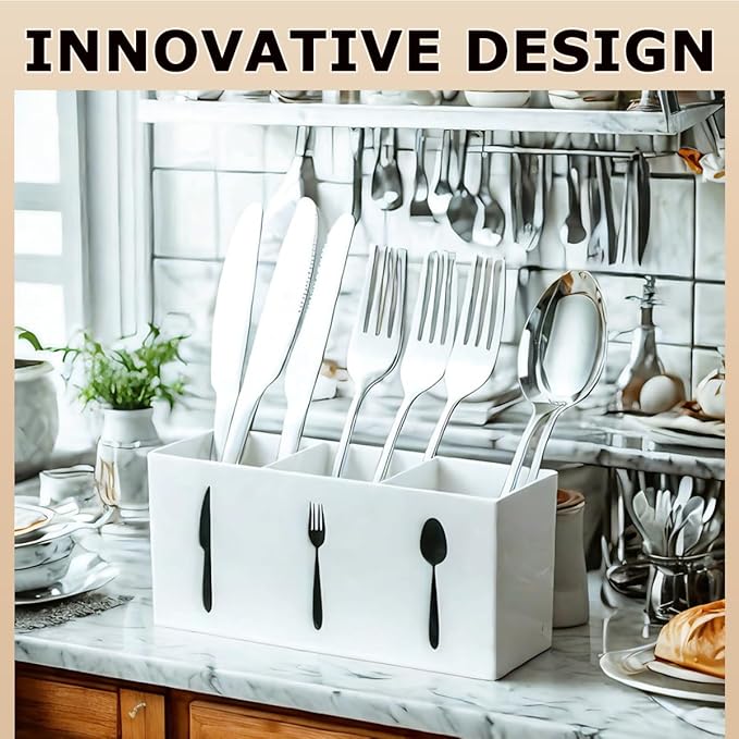 Silverware Organizer Countertop,Acrylic Small Silverware Caddy for Countertop,Knife Fork and Spoon Organizer for Kitchen Storage,Cabinet and Dining Room(White)