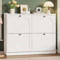 ONBRILL Shoe Cabinet with 4 Flip Drawers, Freestanding Ultra Slim Hidden Shoe Organizer with Classic Arched Pattern, 16-24 Pairs Shoe Storage Cabinet for Entryway Hallway Living Room (White)