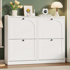 ONBRILL Shoe Cabinet with 4 Flip Drawers, Freestanding Ultra Slim Hidden Shoe Organizer with Classic Arched Pattern, 16-24 Pairs Shoe Storage Cabinet for Entryway Hallway Living Room (White)