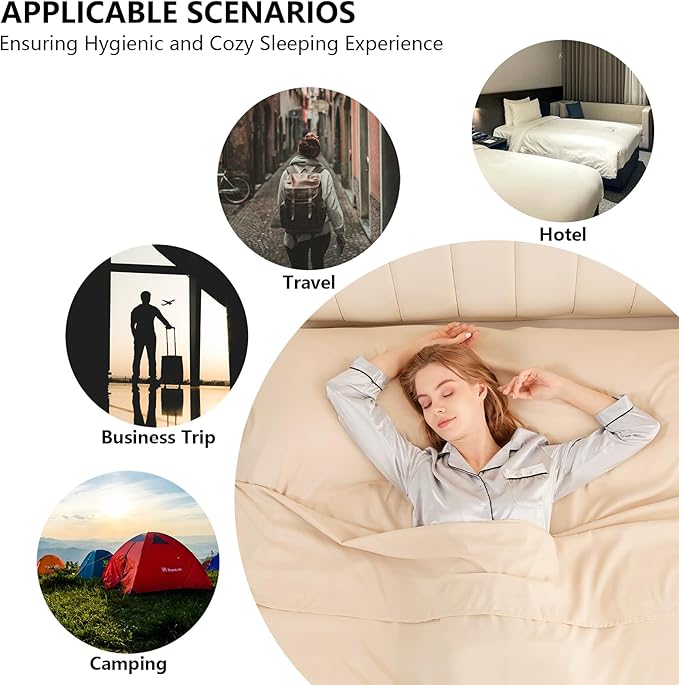 Sleeping Bag Liner Camping Adult Sleep Sack Lightweight Travel Sheet for Hotel Bed Compact Ultralight Essential Cleaning Supplies Kit Travel Bedding Set for Backpacking