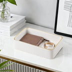 Desk Organizer Tray, PU Leather Nightstand Organizer Perfume Valet Tray for Men Women, Decorative Vanity Trays Trinket Dish Key Bowl for Entryway Table (Ivory, Small)