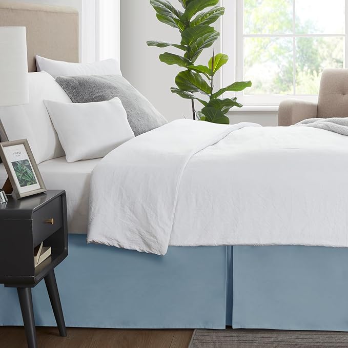 Nestl Stone Blue Twin Bed Skirt - Twin Size Bed Skirt 14 Inch Drop - Brushed Microfiber Bed Skirts - Hotel Quality Pleated Bed Skirt - Shrinkage & Fade Resistant