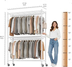 BATHWA Clothes Racks for Hanging Clothes, 25 mm tube Heavy Duty 47.3" W x 17.7" D x 80.7" H Large Wardrobe Rack with Shelves & Wheels Rolling Metal Commercial Multifuctional, White