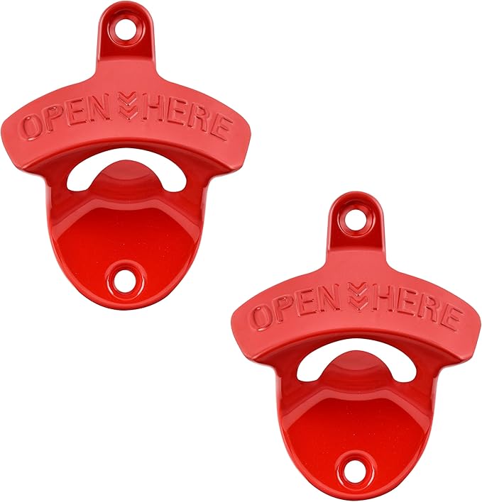 Red Beer Bottle Opener Wall Mounted, Stainless Cooler Mount Soda Cap Opener Gifts (2 PCS)