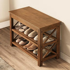 Bamworld Shoe Rack Bench with Storage 3 Tier Bamboo Shoe Bench Entryway Rustic Entryway Bench (X-Brown, 23.6 Inch