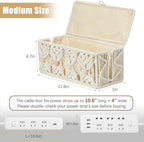 Cable Management Box Handmade Macrame Cord Storage Organizer Power Strips Outlet Router Adapter TV Wire Hider Cover Under Desk Natural Cotton Rope Woven Boxes with Lid (Off White, Medium)