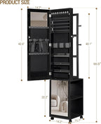 Hzuaneri 8 LEDs Jewelry Cabinet Armoire, 66.9-inch Jewelry Organizer with Garment Rack, Lockable Full-length Mirror with 4 Wheels, Storage Shelves with Hooks, 5-in-1, Black JC17004B