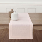 Solino Home Linen Pink Table Runner 120 Inches Long - 100% Pure Linen Hemstitch 14 x 120 Inch Table Runner for Dining, Christmas - Classic Hemstitch