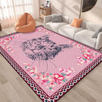 Cartoon Animal Pattern Area Rug Cute Cat Luxury Floral Decor for Carpet Farmhouse Bedroom Living Room Rugs Bathroom Kitchen Runner Mat Indoor Outdoor Non Slip Doormat 5' X 10'