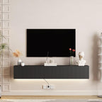 KEIKI 11.8" H x 68.8" L Floating TV Stand Wall Mounted with 16 Color LEDs & Power Outlets for TVs Up to 70 Inch, Wooden Media Console Entertainment Center Television Table Cabinet for Living Room
