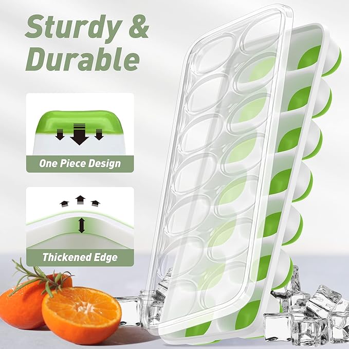 ChefAide Ice Cube Tray with Lid, 2 Packs 28 Cubes Durable Stackable Ice Cube Trays for Freezer with Removable Lids, Easy-Release Plastic & Silicone Ice Tray for Cocktail, Coffee